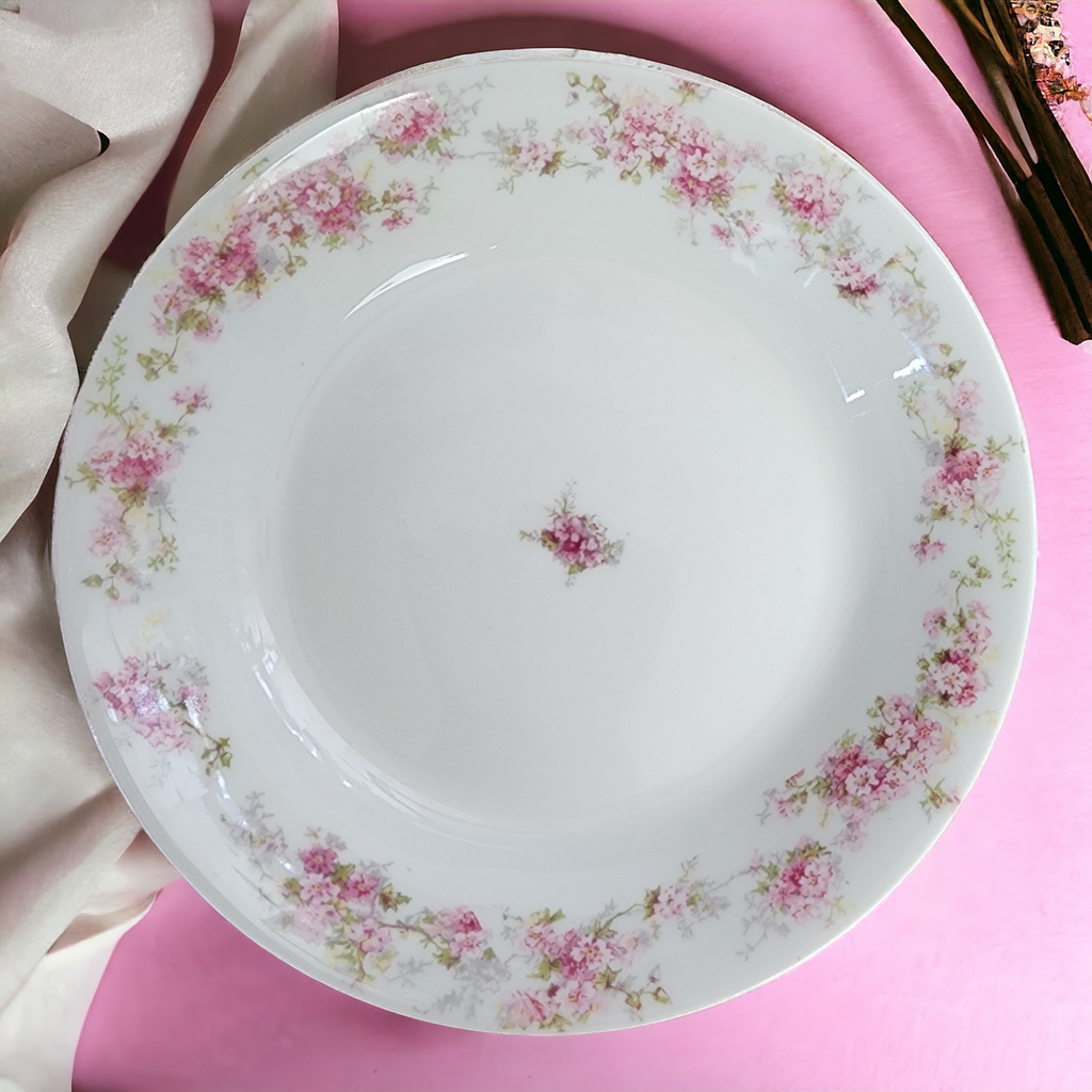 Charles Field Haviland Pink Flowers Green Leaves Limoges France Coupe Soup Bowl