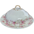 Charles Field Haviland Pink Flowers Green Leaves Limoges France Round Covered Butter