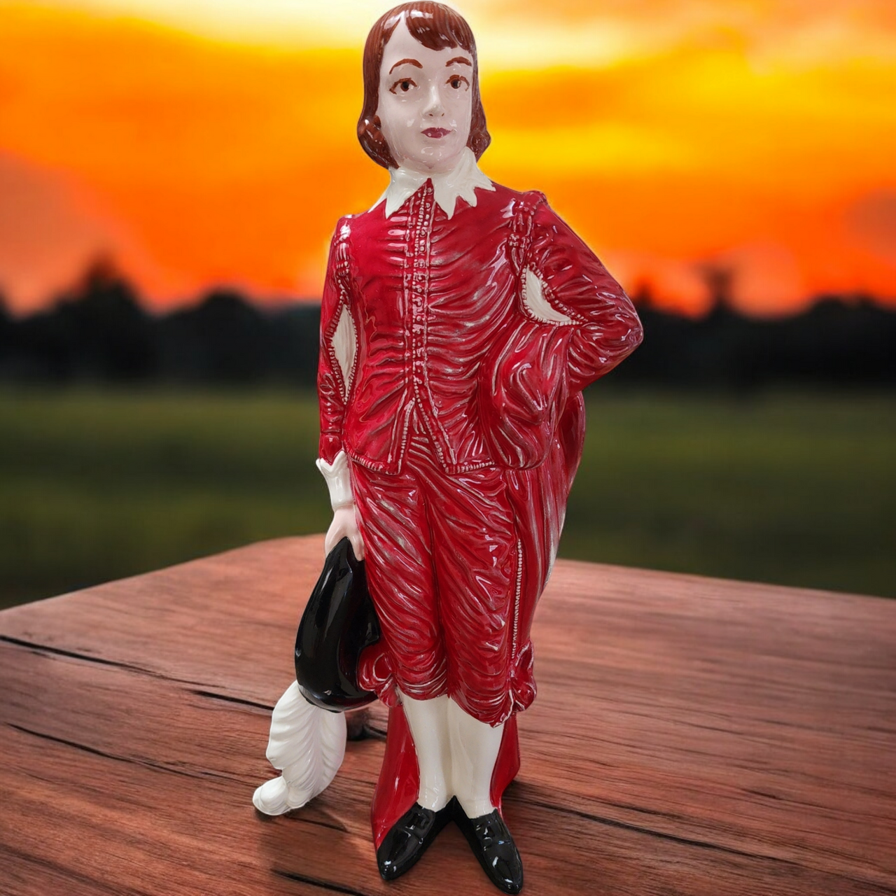 12" Charming Vintage Ceramic Boy Large Figurine in Vibrant Red Outfit