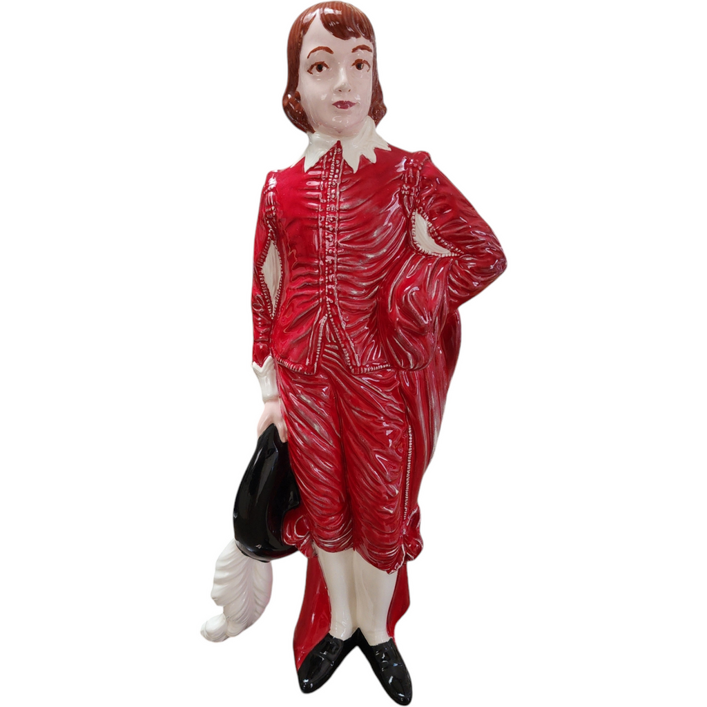 12" Charming Vintage Ceramic Boy Large Figurine in Vibrant Red Outfit