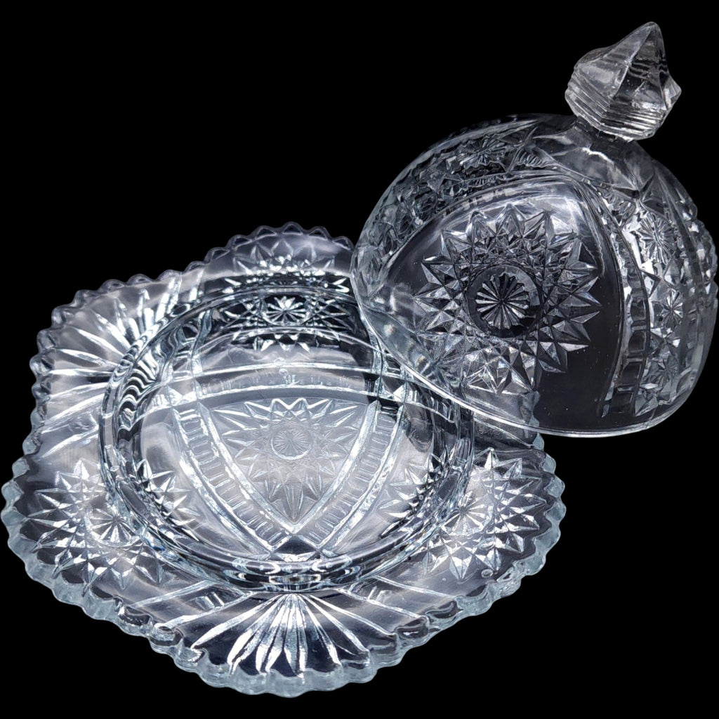 Indiana Glass Oval Star Clear Child's Round Butter & Lid Set