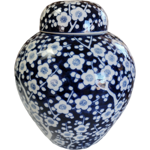 Chinese Blue White Porcelain Cherry Blossom Ginger Jar