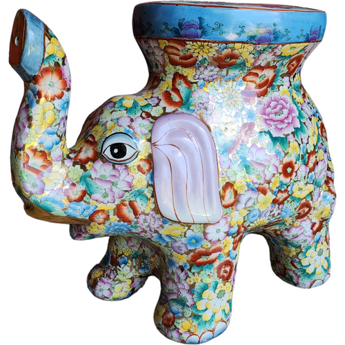 Chinese Export Qing Famille Rose Lucky Elephant Stool Planter