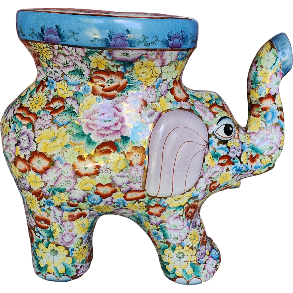 Chinese Export Qing Famille Rose Lucky Elephant Stool Planter