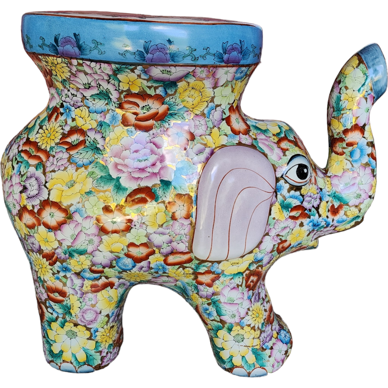 Chinese Export Qing Famille Rose Lucky Elephant Stool Planter