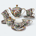Chinese Hand Painted Chinese Scenery and Florals Tea Service for Six