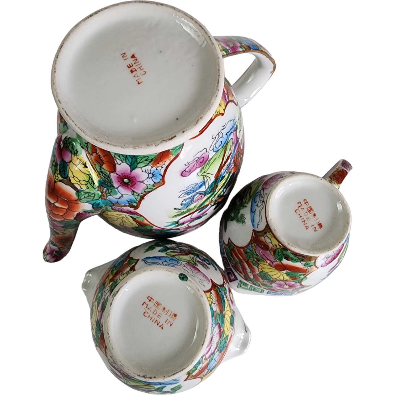 Chinese Hand Painted Chinese Scenery and Florals Tea Service for Six