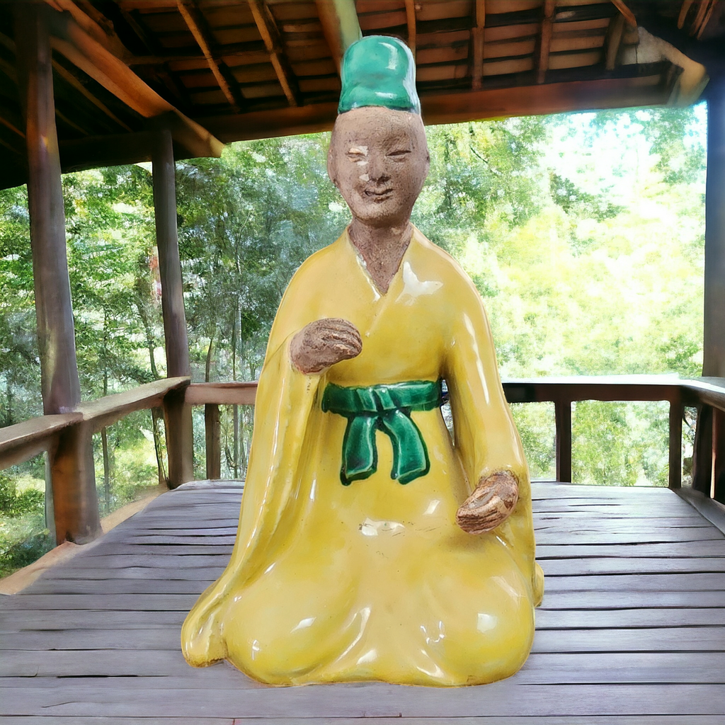 Chinese Mudman Sancai Glazed Scholar Figurine