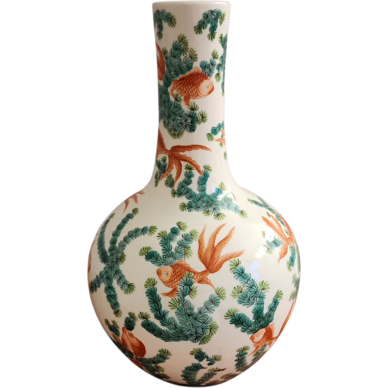 Chinese Porcelain Vase with Goldfish and Pine Motif Hand-Painted