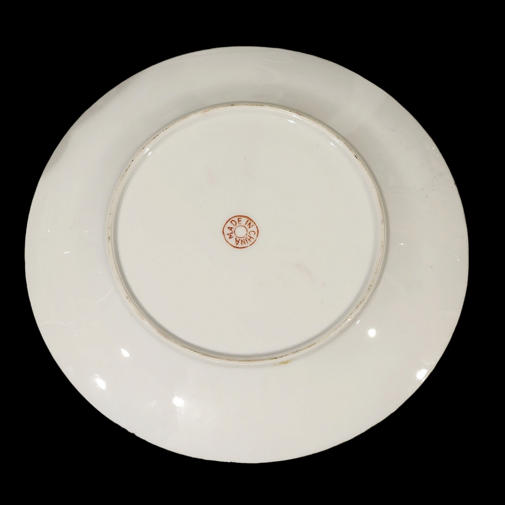 Chinese Rose Medallion Hand Painted Porcelain Floral and Mandarin Scene Decor Gold Trim Plate