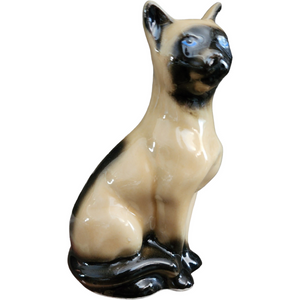Chocolate Siames Porcelain Cat Figurine Blue Eyes Brazil Collectible
