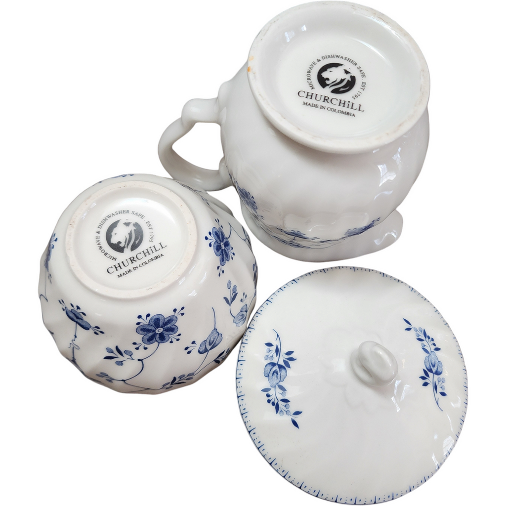 Churchill Finlandia Chelsea Blue Flowers Creamer & Sugar Bowl with Lid