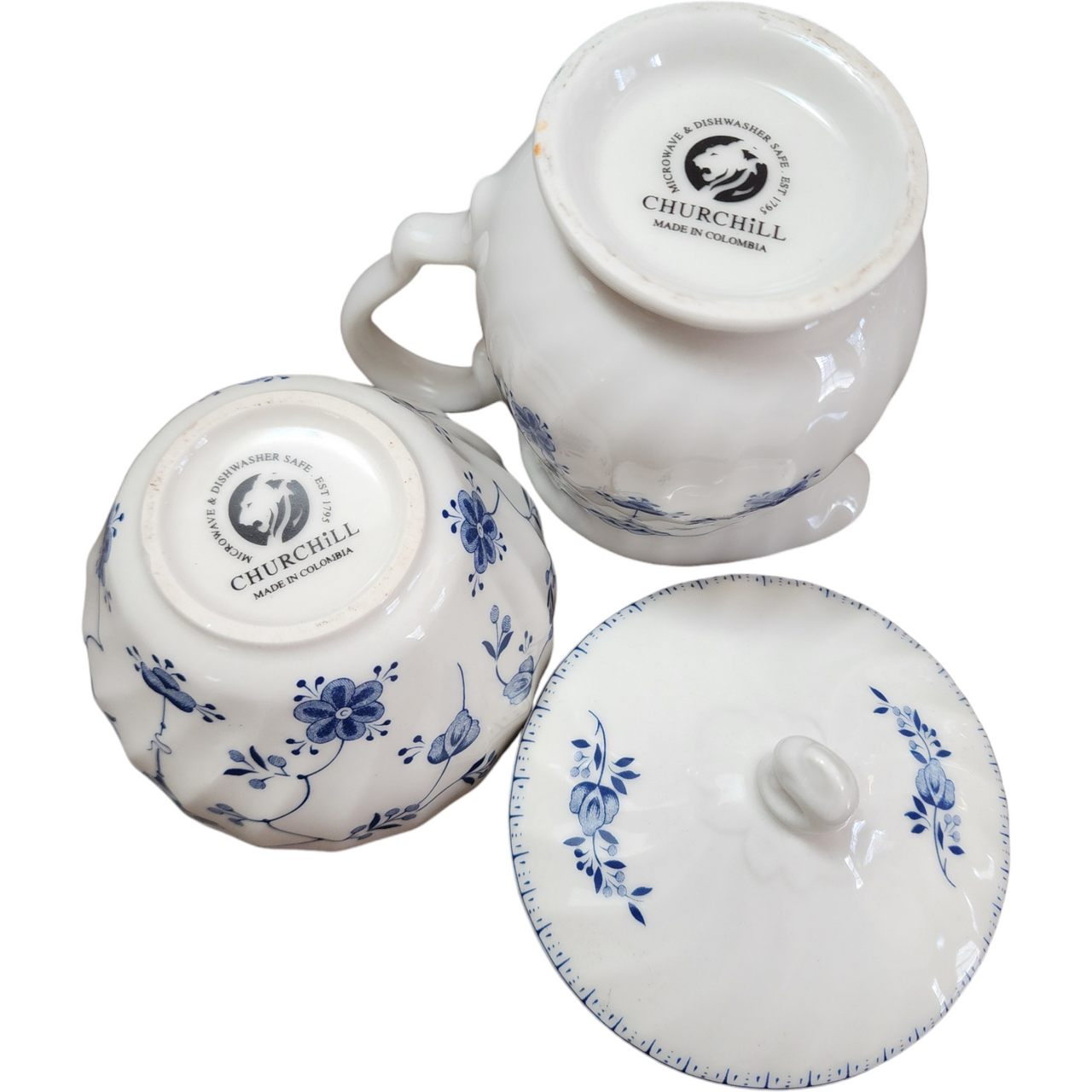 Churchill Finlandia Chelsea Blue Flowers Creamer & Sugar Bowl with Lid