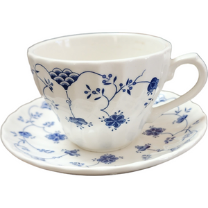 Churchill Finlandia Chelsea Blue Flowers Scalloped Flat Cup & Saucer Set