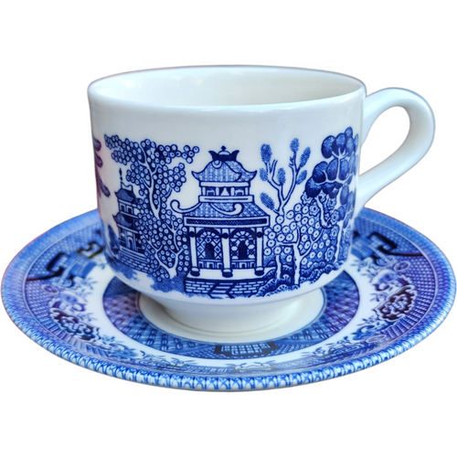 Churchill Willow Blue Georgian Shape Flat Cup & Saucer Set