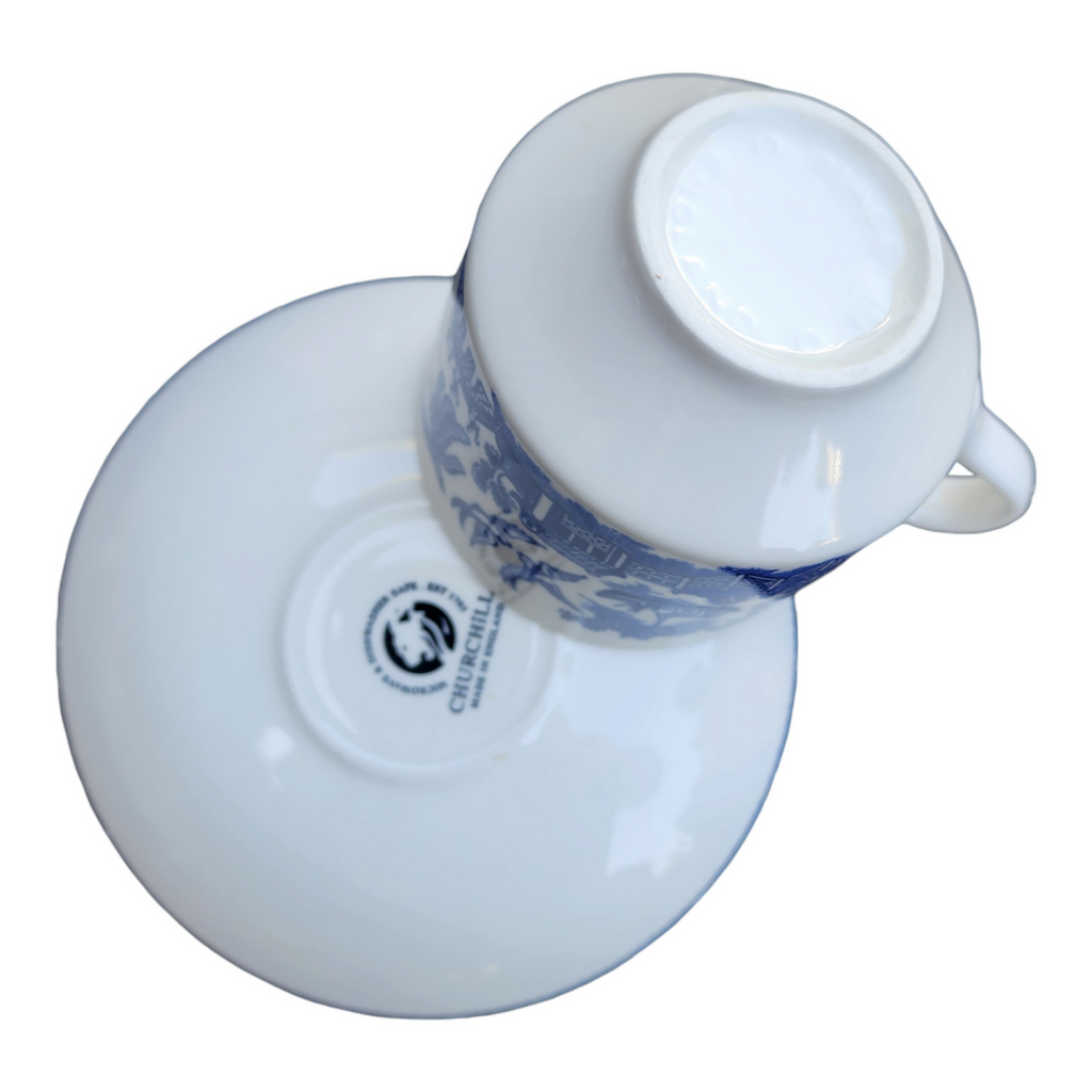 Churchill Willow Blue Georgian Shape Flat Cup & Saucer Set