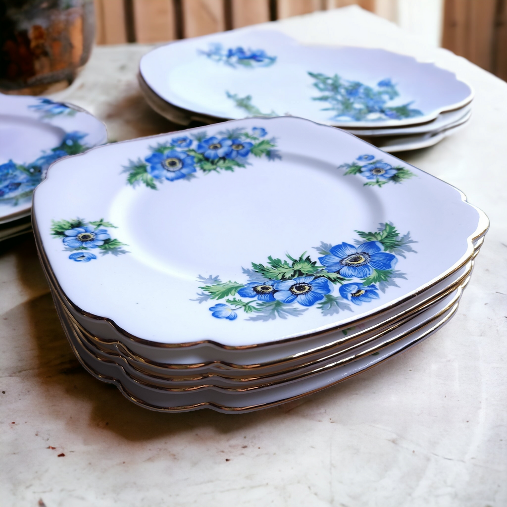 Clarence Bone China Flowers Scalloped Salad Plate Set of 6
