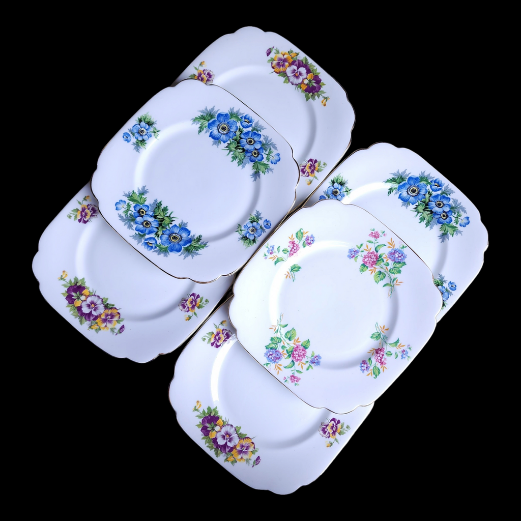 Clarence Bone China Flowers Scalloped Salad Plate Set of 6