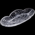 Clear Cut Glass Oval Relish Dish Etched Floral Starburst Sawtooth Tray