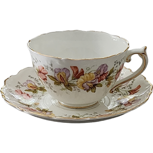 Coalport Marilyn Pink Yellow Purple Flowers Scalloped Footed Cup & Saucer Set