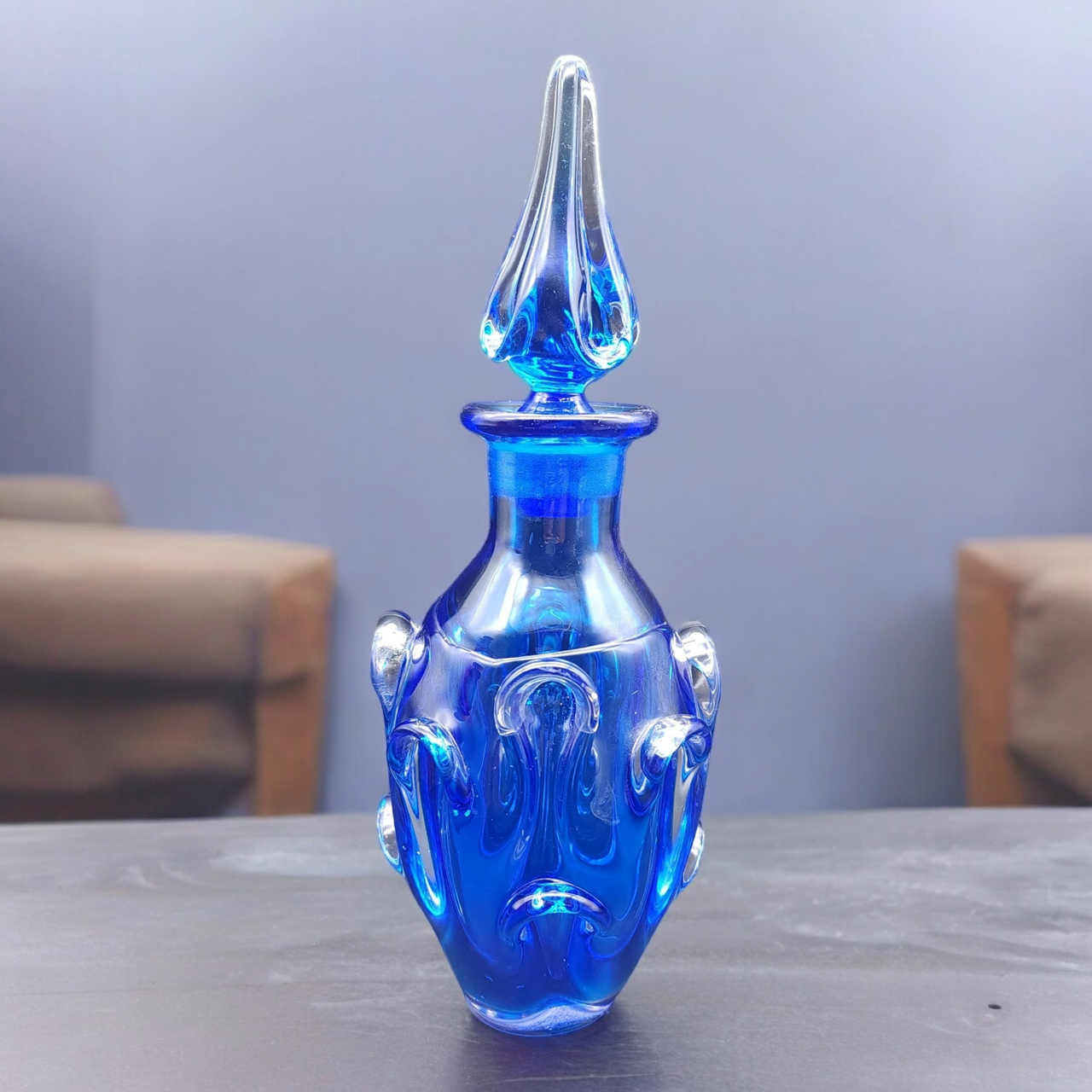 Cobalt Blue Twist Decanter With Clear Tip Stopper