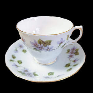 Colclough Blue Gray Floral Scalloped Gold Trim Footed Cup & Saucer Set