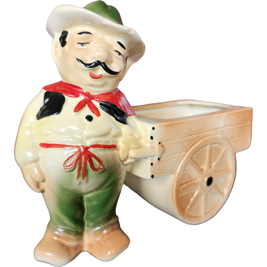 Collectible Figural Nursery Planter Man with Cart Japan