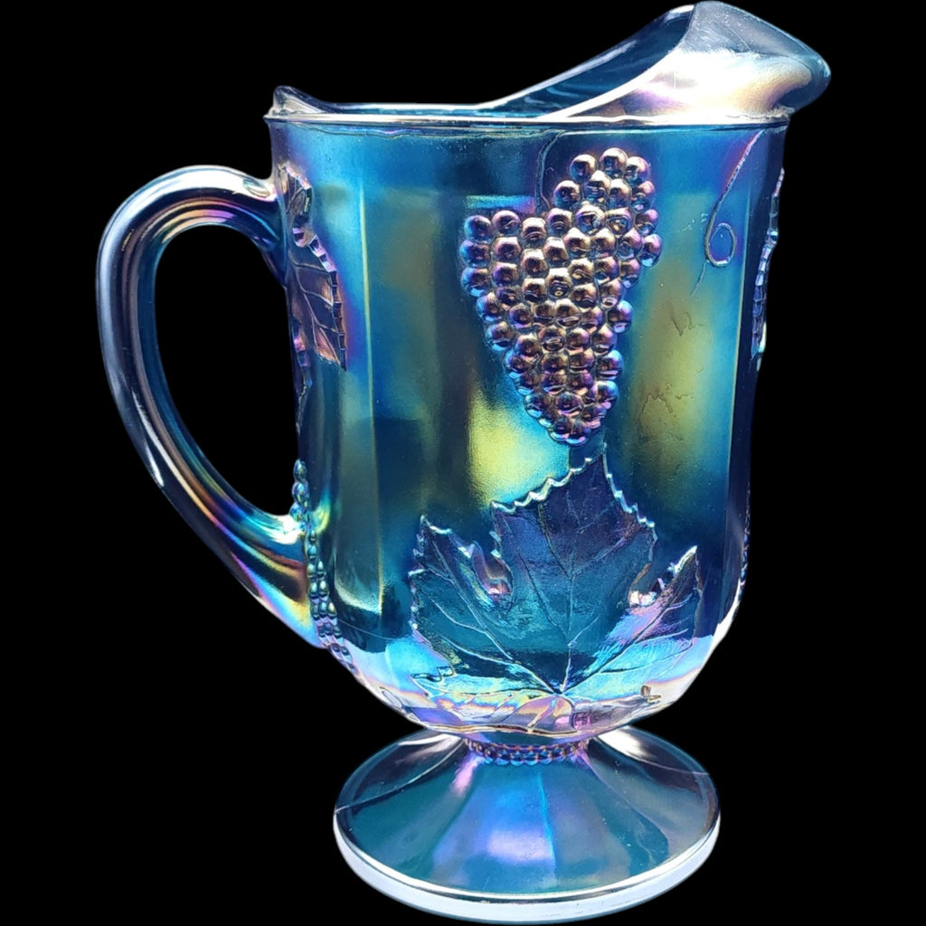 Colony Blue Carnival Glass Harvest Grape 64 oz Pitcher