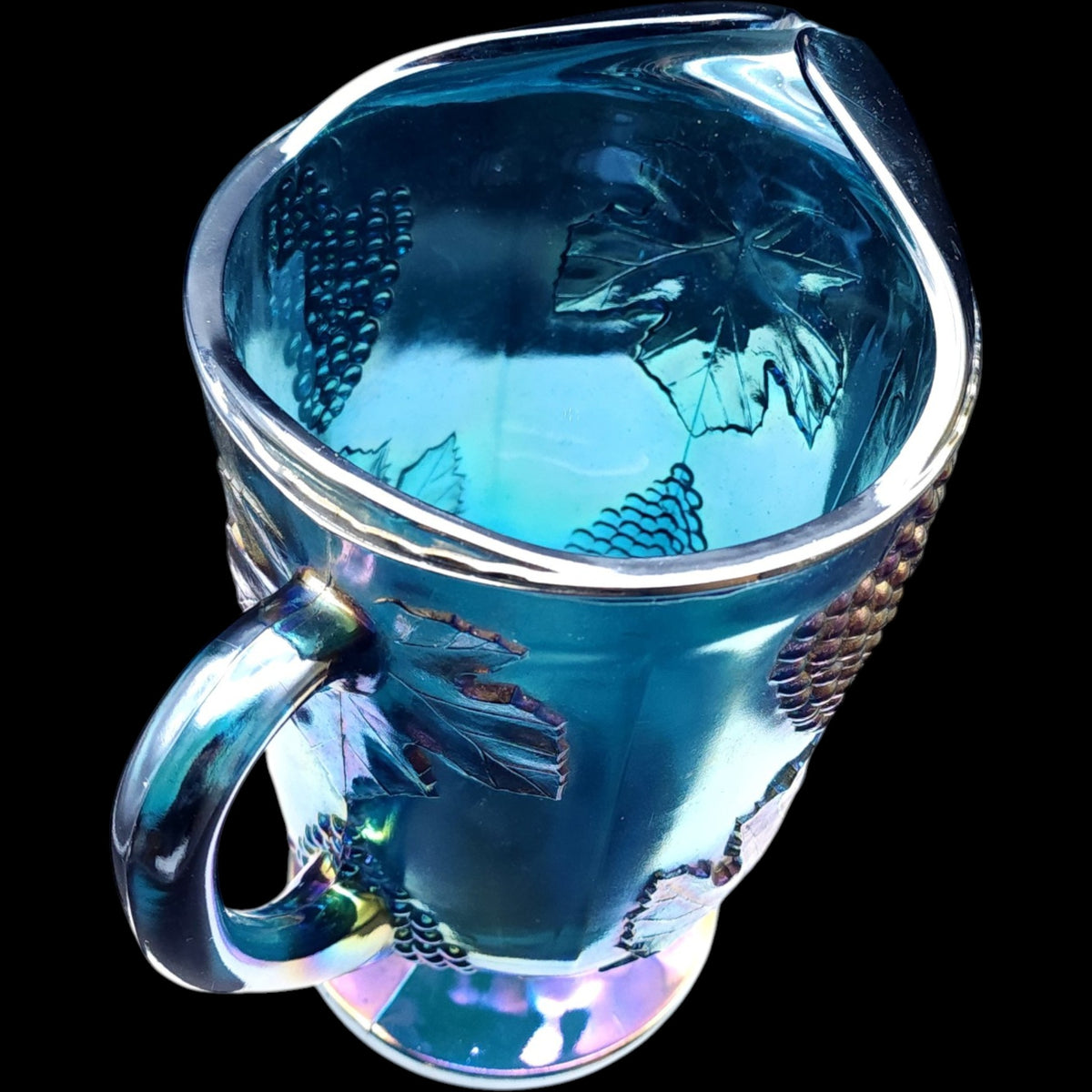 Colony Blue Carnival Glass Harvest Grape 64 oz Pitcher