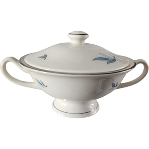 Syracuse Celeste Carolina Blue Leaves On White Rim Sugar Bowl & Lid
