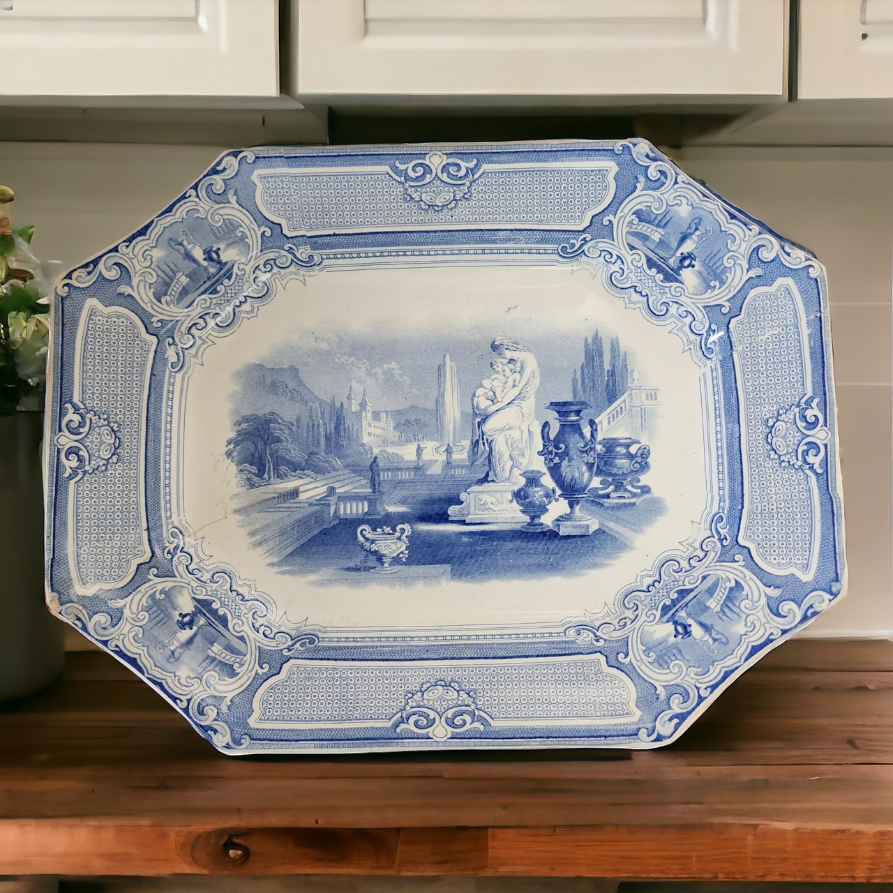 Cork, Edge & Malkin Corrella Blue Scenes 15" Rectangular Serving Platter