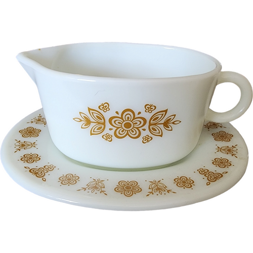 Corning Corelle Butterfly Gold Gravy Boat & Underplate
