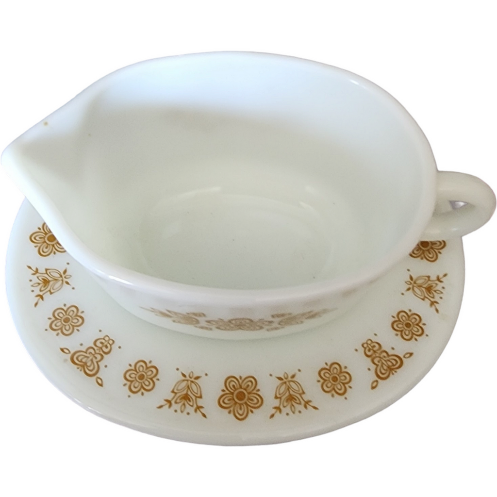 Corning Corelle Butterfly Gold Gravy Boat & Underplate