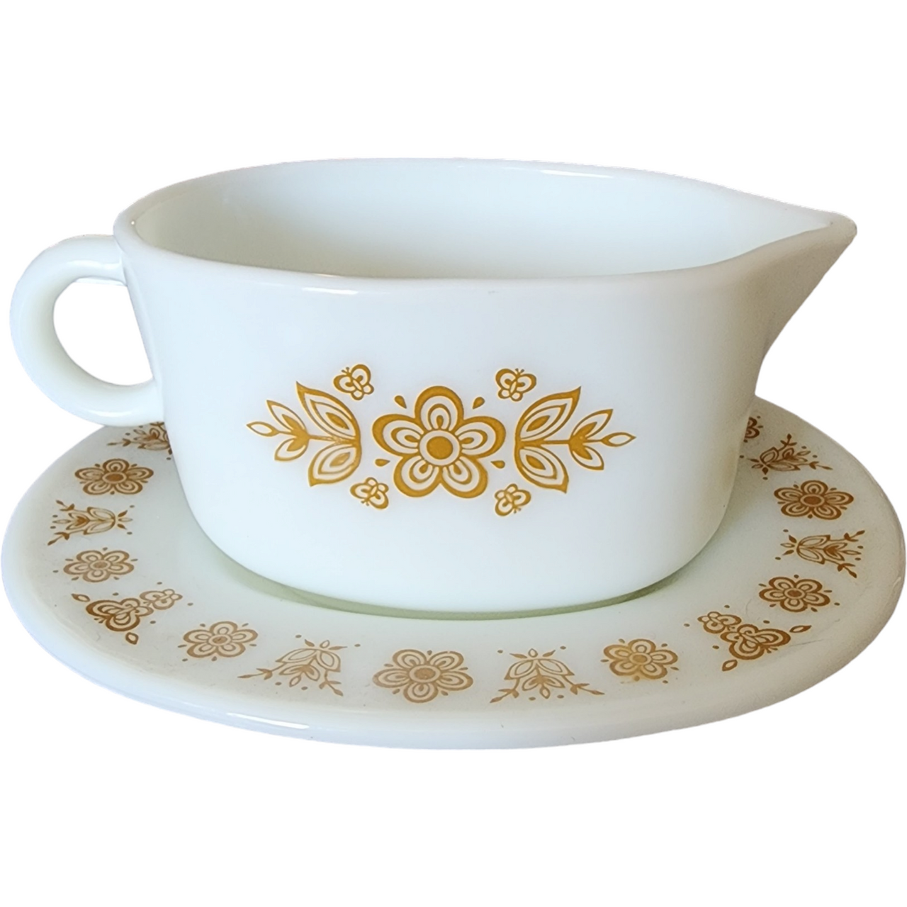 Corning Corelle Butterfly Gold Gravy Boat & Underplate