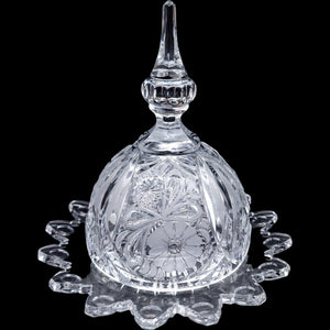 Covered Cut Crystal Round Butter Dish Dome with Finial Lid