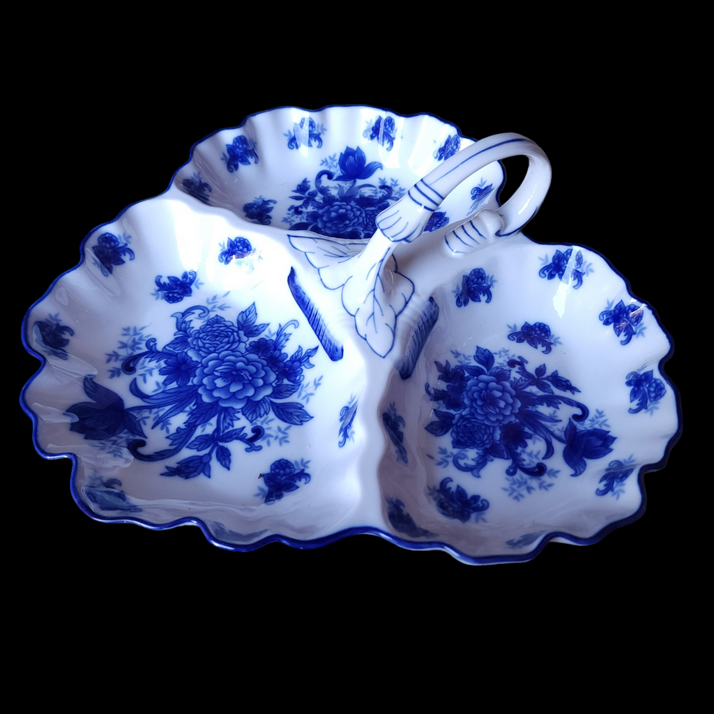 Cracker Barrel Blue And White 3-Part Relish Dish