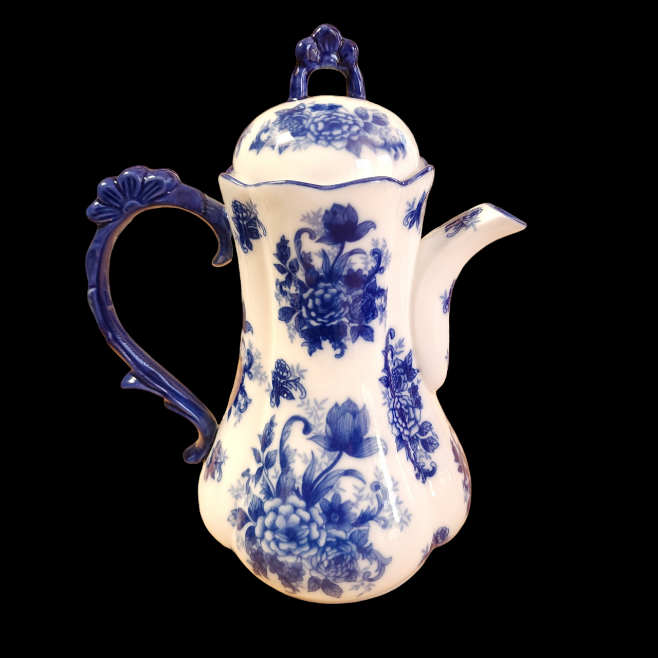 Cracker Barrel Blue And White Coffee Pot & Lid 5 Cups