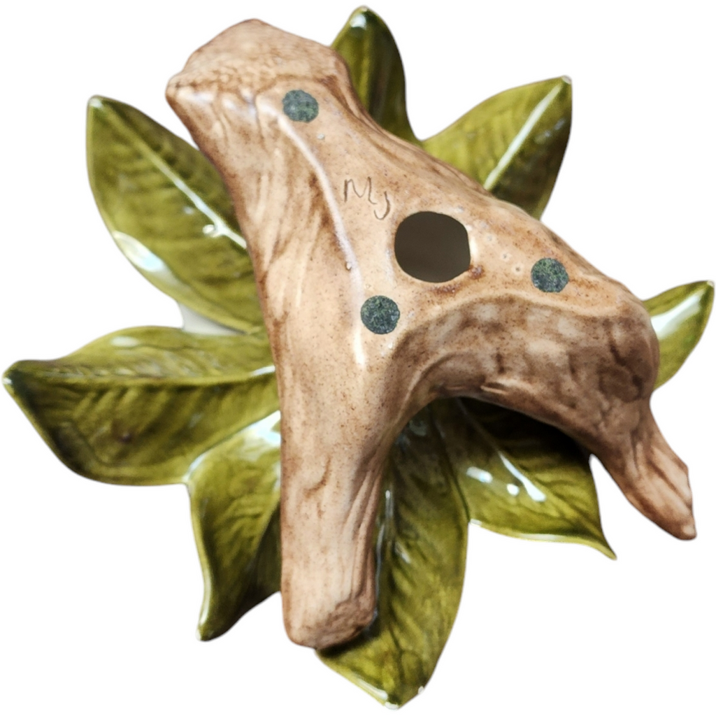 Jamar Mallory Ceramics Studio Cream and Green Ceramic Magnolia Flower Sculpture