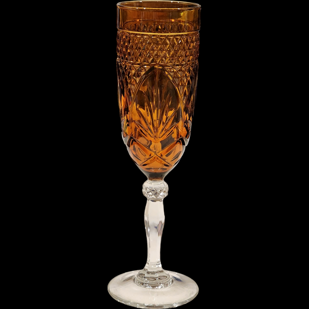 Cristal D'Arques-Durand Amber Bowl, Clear Stem Antique Amber Fluted Champagne Glass