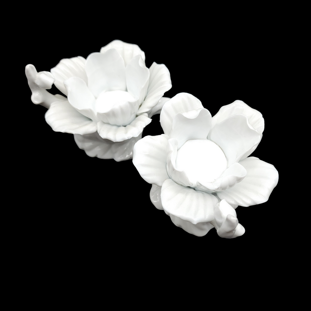 Staffordshire Fine Bone China Florals Dogwood Votive Candleholder Set of Two
