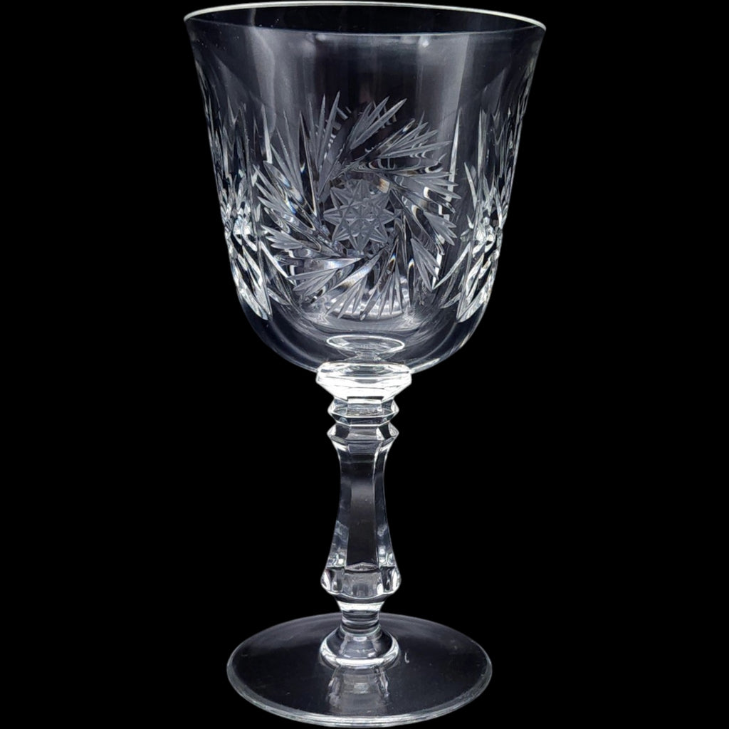 Crystal Clear Industries Cut Crystal Water Goblet Star Pinwheel Stemware