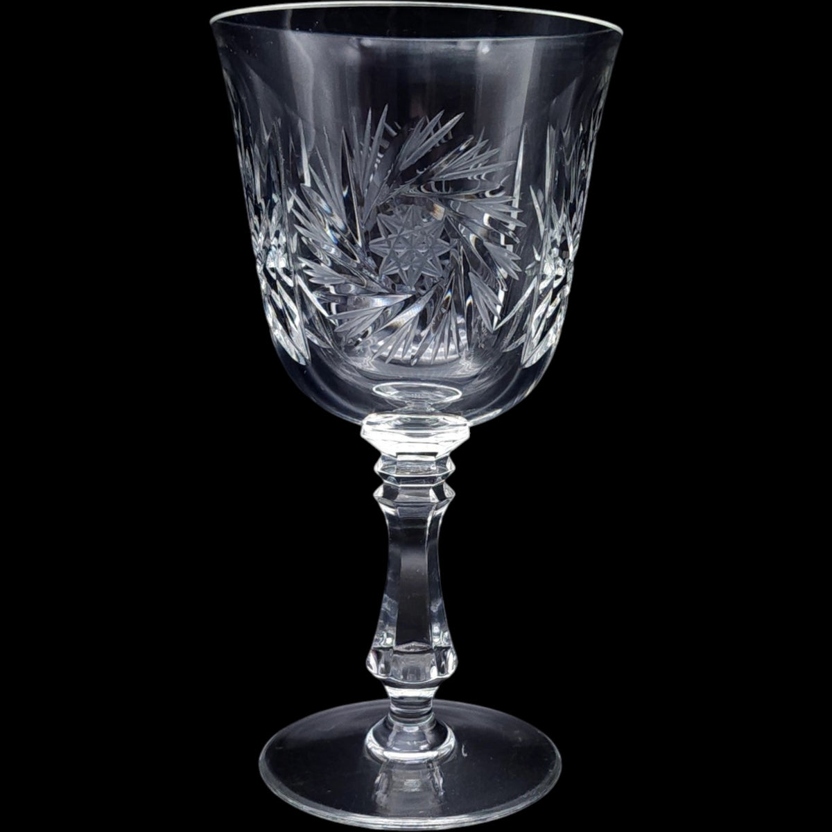 Crystal Clear Industries Cut Crystal Water Goblet Star Pinwheel Stemware