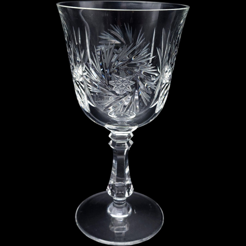 Crystal Clear Industries Cut Crystal Water Goblet Star Pinwheel Stemware