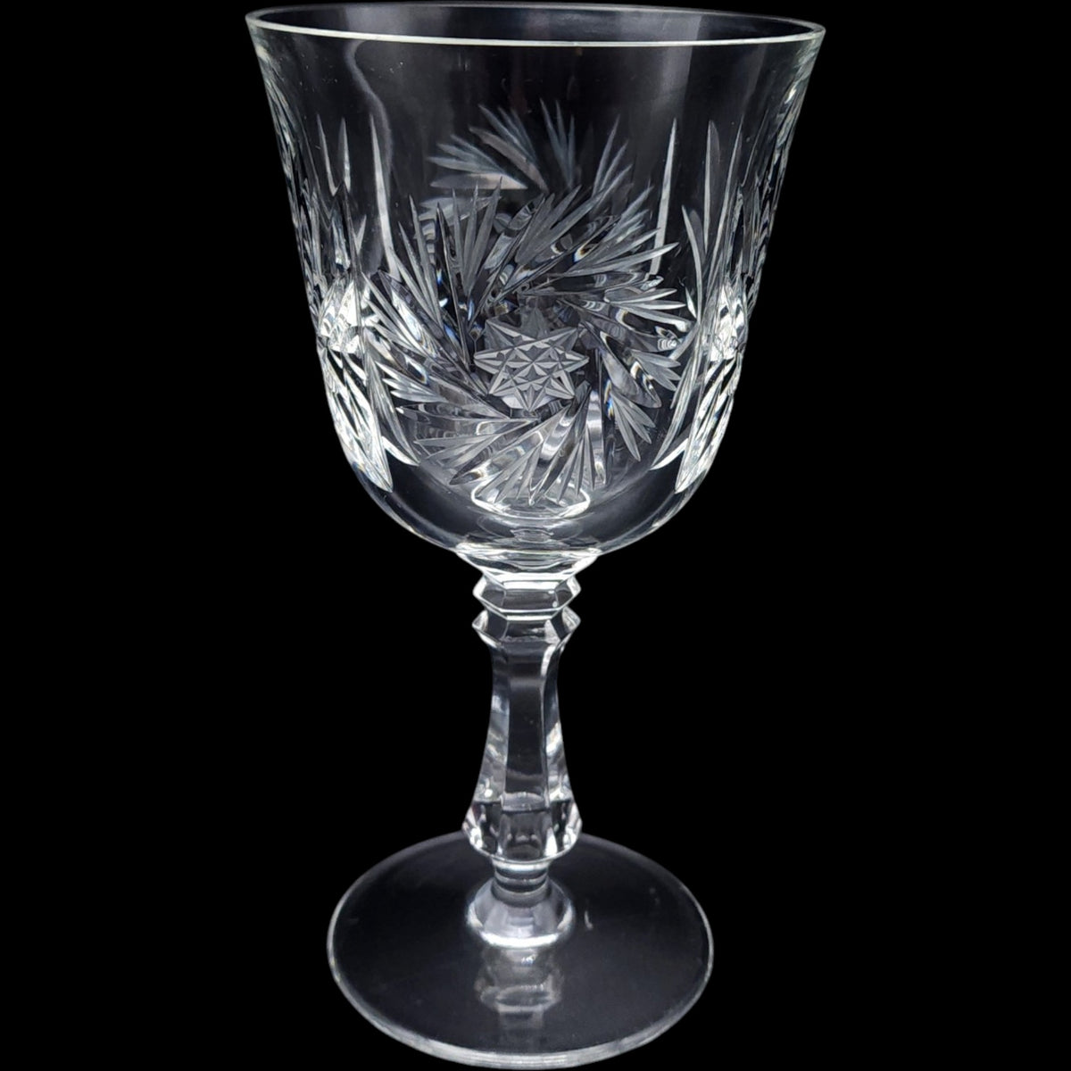 Crystal Clear Industries Cut Crystal Water Goblet Star Pinwheel Stemware