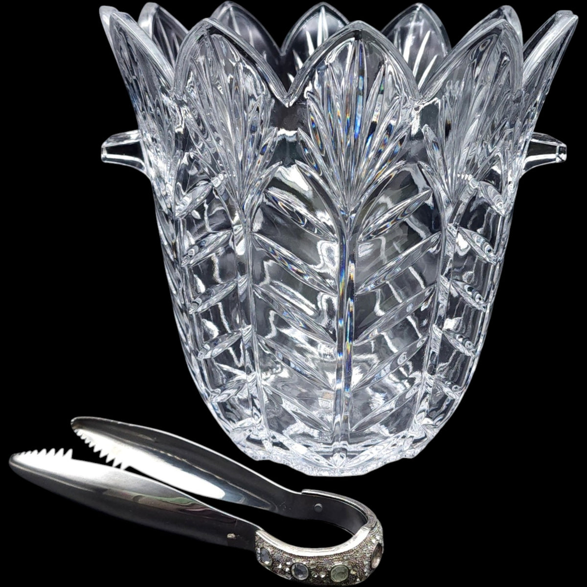 Crystal Clear Industries Portico Crystal Ice Bucket with Tongs