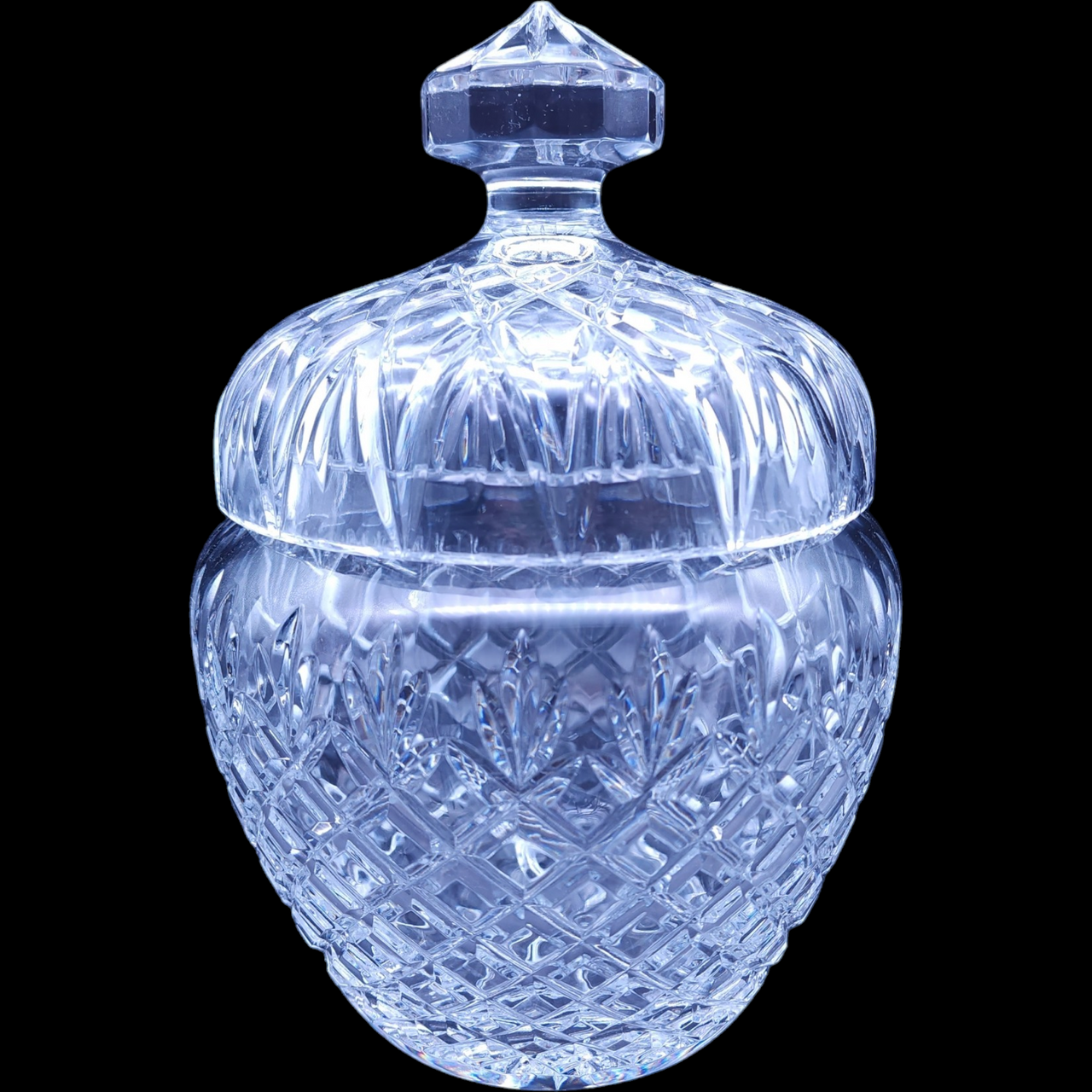 Crystal Clear Industries Cut Criss-Cross & Fan Design On Bowl Biscuit Barrel & Lid