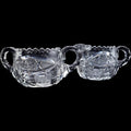 Cut Glass Creamer and Sugar Bowl Set with Wheel-Cut Floral Base