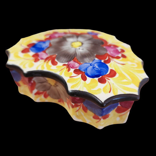 Wico Pottery Hand Painted Art Pottery Heart Trinket Box Czechoslovakia