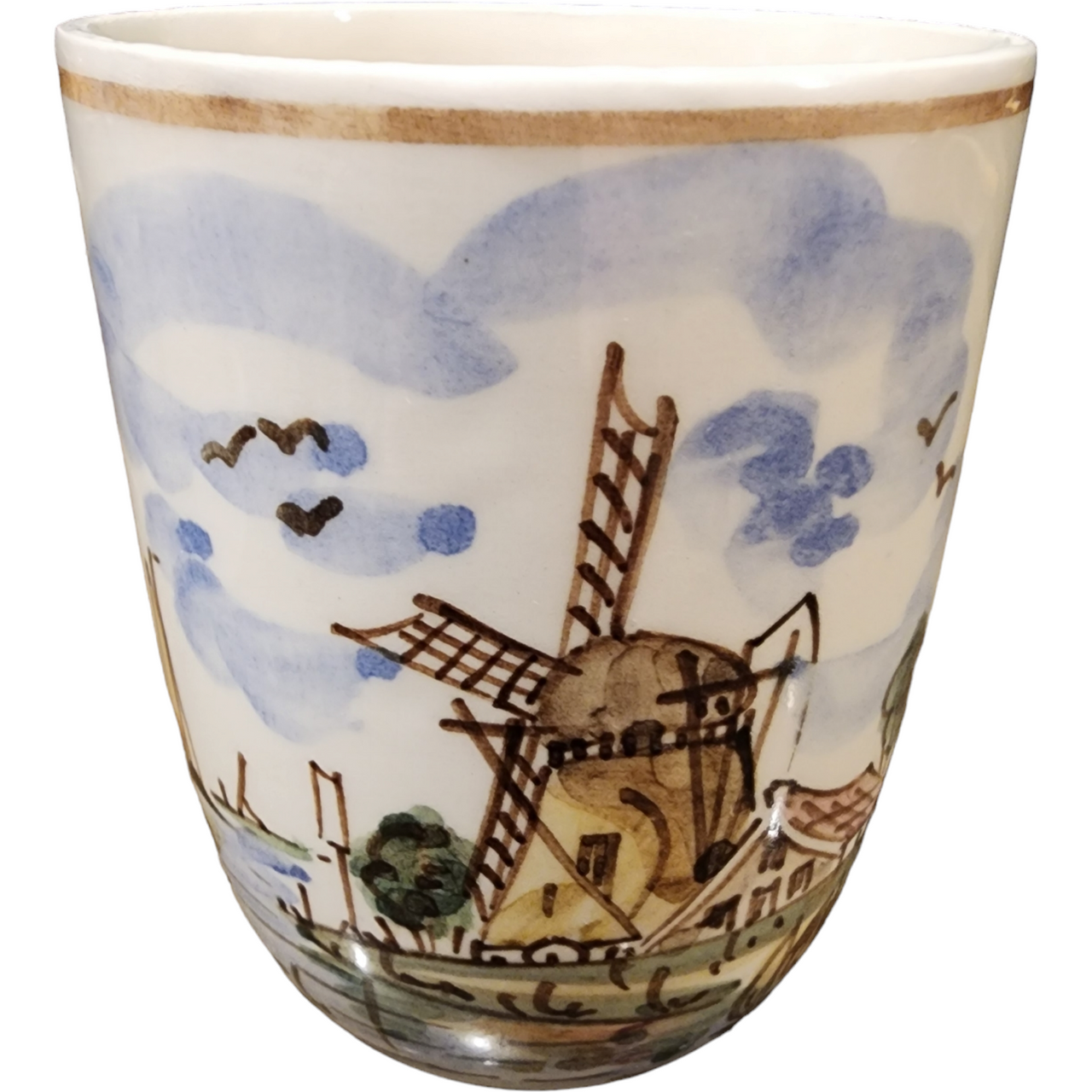 Delft Polychrome Floral Windmill Design Hand-painted Handless Mug