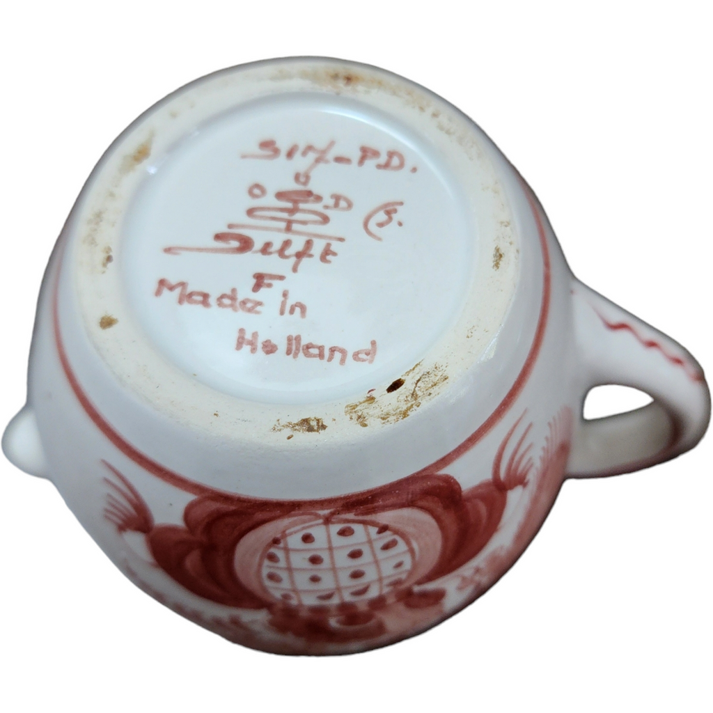 Delft Pottery Hand-Painted Ceramic Creamer with a Handle and Spout
